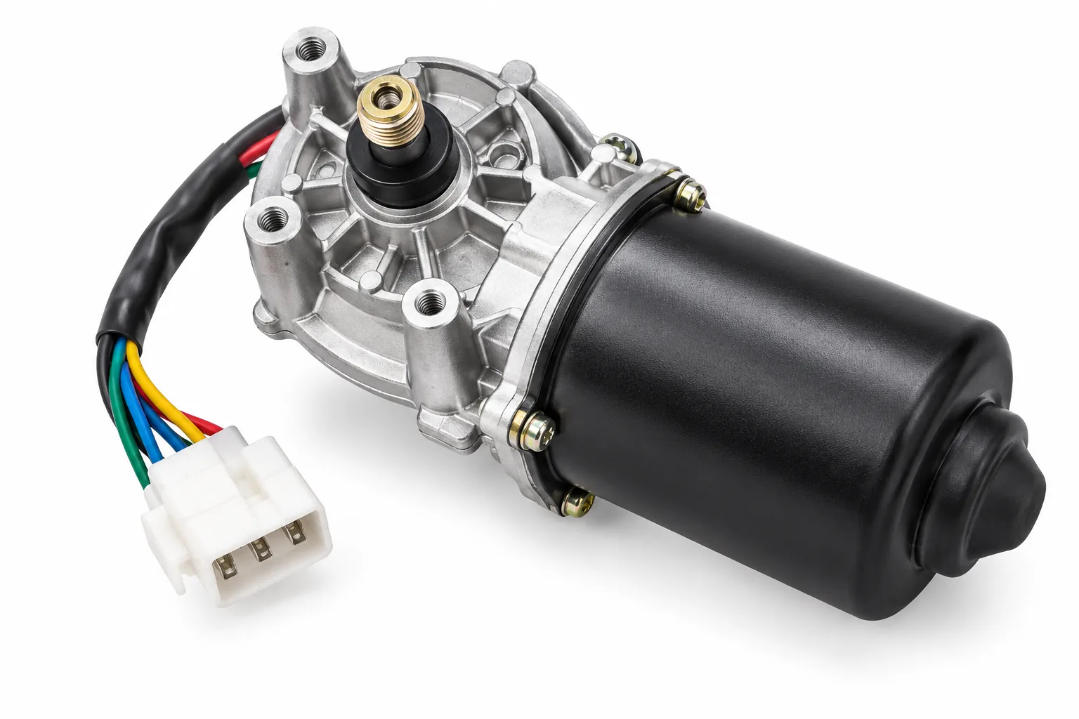 Image 3: AI-generated representative wiper motor, rear and mounting view; not the actual used unit.