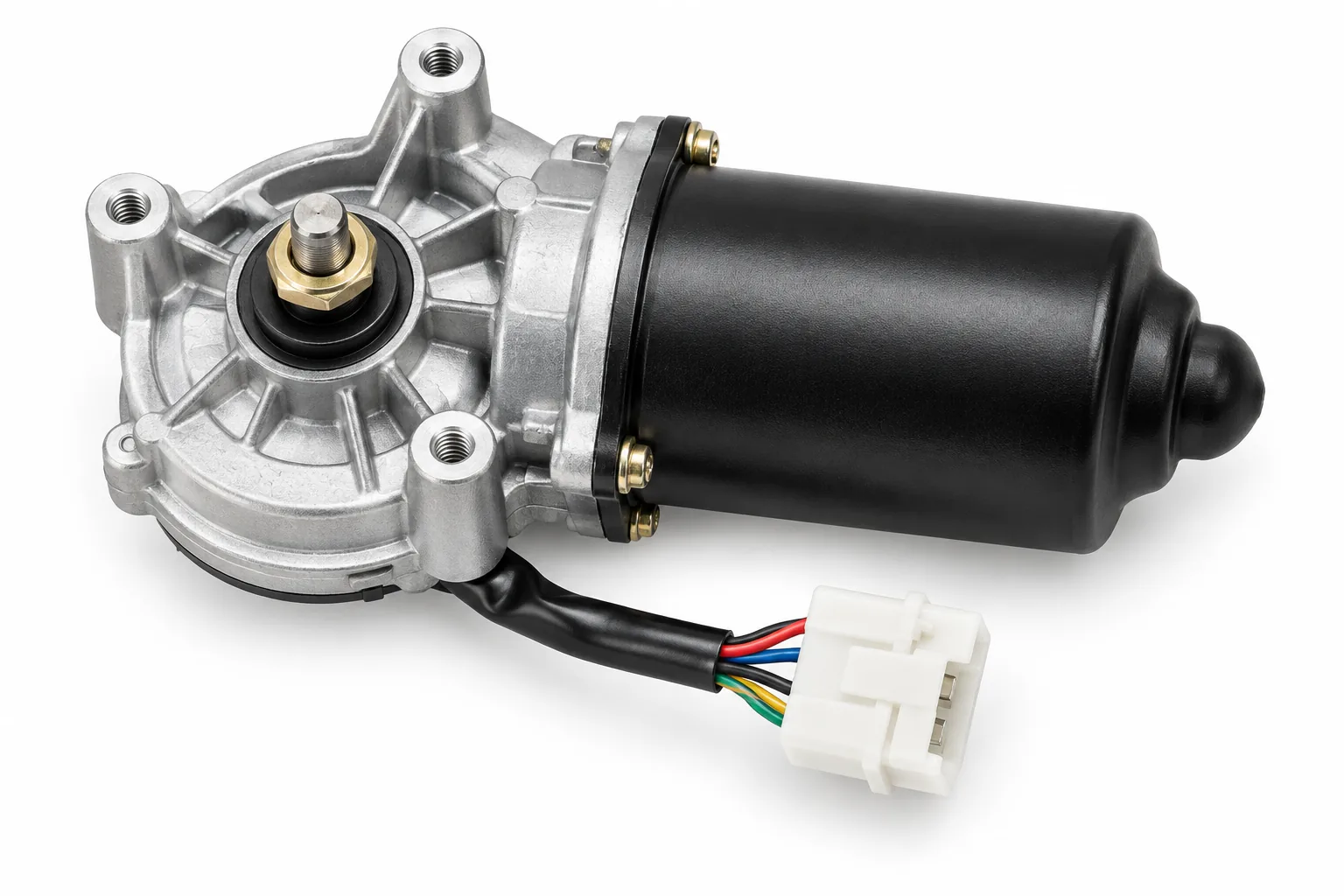 Image 4: AI-generated representative wiper motor, connector view; not the actual used unit.