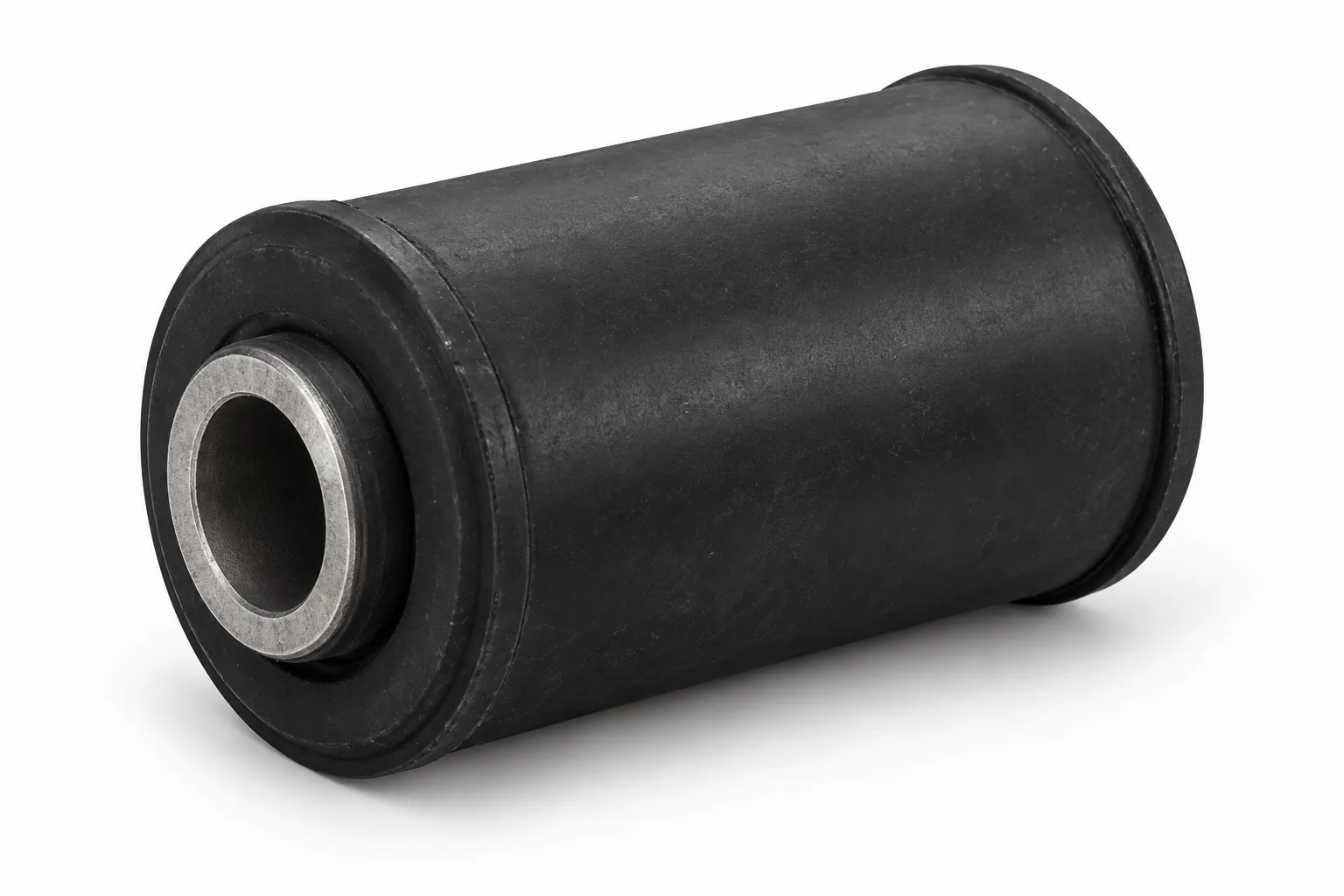 AI-generated representative illustration of a spring rubber bushing, front three-quarter view on white. Not the actual used part.