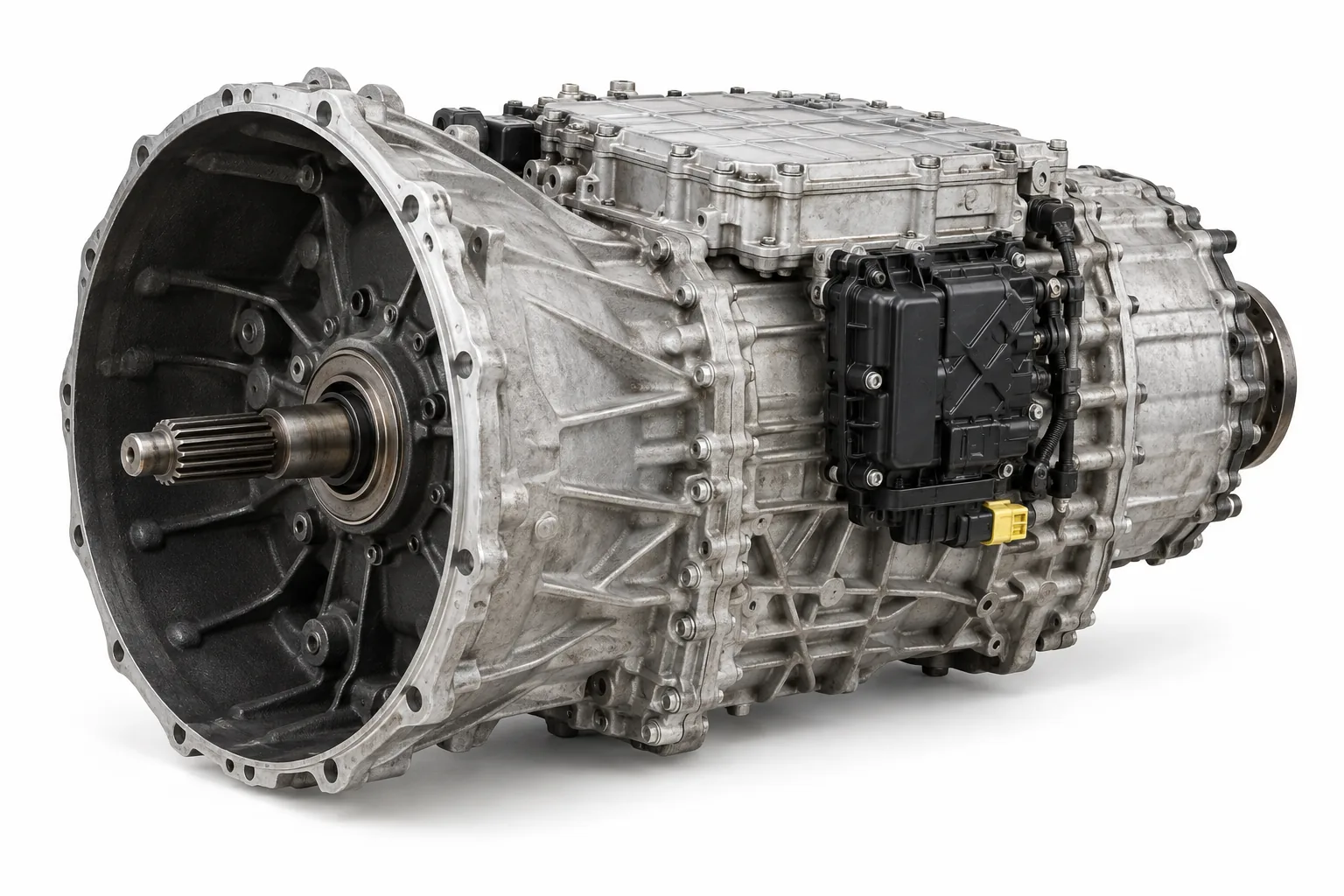 AI-generated illustration of an ATO2612F-style transmission, front three-quarter view on white; not the actual used unit.