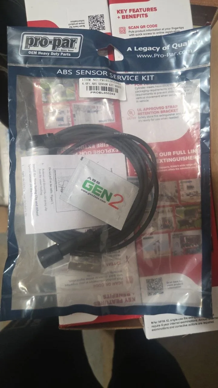 Shop-supplied photo of Pro-Par package labeled PROEL955342, 6.6 ft ABS sensor service kit, 90°; exact included components and used condition are not verified by the image.